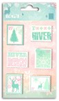 Lot de 6 timbres en bois décorés - Collection Hiver poudré