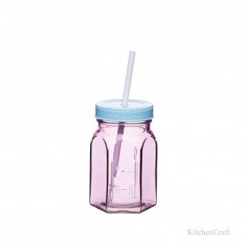 Verre bocal avec couvercle et paille 350 ml 