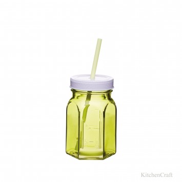 Verre bocal avec couvercle et paille 350 ml 