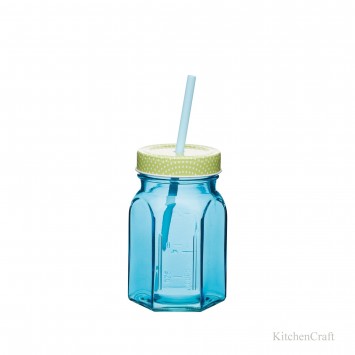 Verre bocal avec couvercle et paille 350 ml 