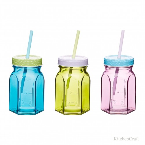 Verre bocal avec couvercle et paille 350 ml