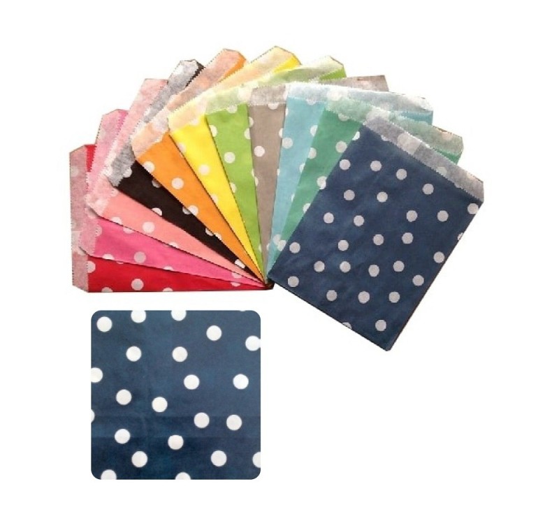 Sachet fantaisie bleu nuit imprimé pois blanc  - lot de 10