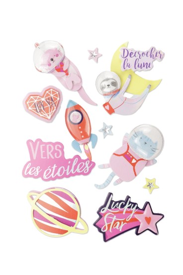 Stickers effet 3D galaxie kawaii - 10 autocollants 