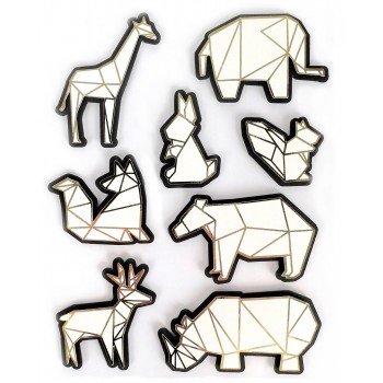 Stickers effet 3D animaux du zoo origami - 8 autocollants 