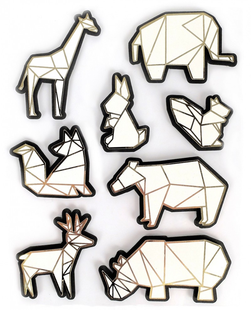 Stickers effet 3D animaux du zoo origami - 8 autocollants 