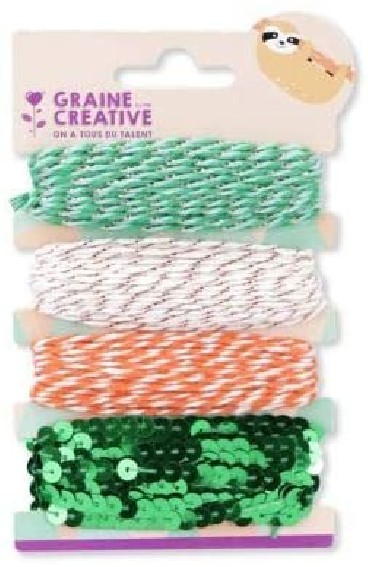 Ficelles fantaisies coloris vert et orange - lot de 4 