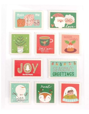 Stickers effet 3 D timbres de noël - 10 autocollants