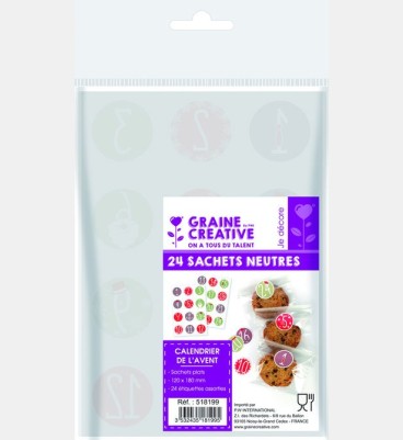 Sachet de l'avent 18 cm x 12 cm - lot de 24 sachets et autocollants