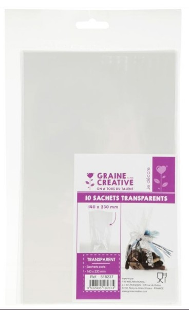 Sachet transparent 14 x 23 cm sans soufflet - lot de 10 sachets