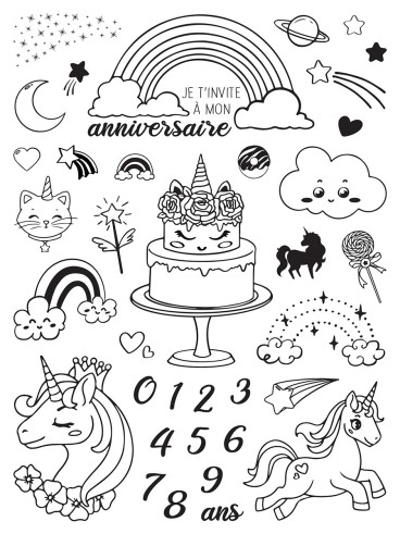 Tampons et encres Anniversaire licorne