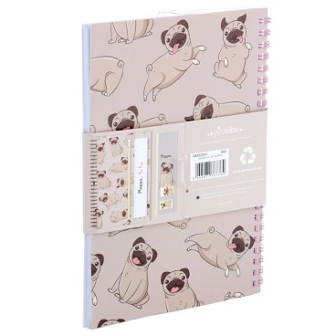 Set de papeterie thème chien carlin - 6 pièces