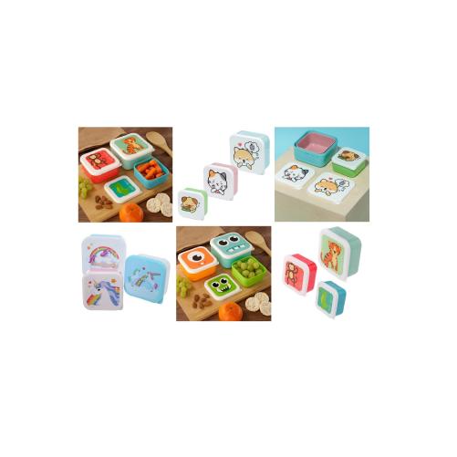Set de 3 boîtes à goûter ou repas - divers motifs