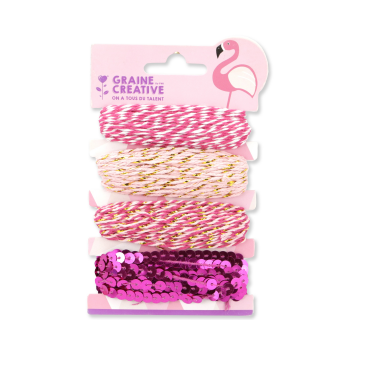 Ficelles fantaisies coloris rose et doré - lot de 4