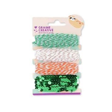 Ficelles fantaisies coloris vert et orange - lot de 4