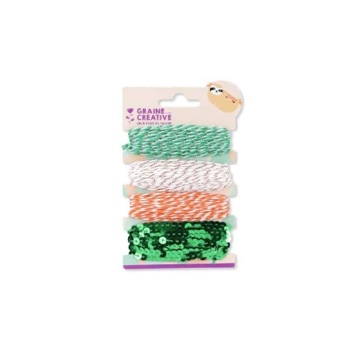 Ficelles fantaisies coloris vert et orange - lot de 4