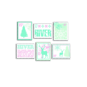 Lot de 6 timbres en bois décorés - Collection Hiver poudré