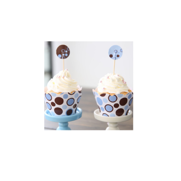 Contour et topper  pois bleu et marron - 72 pièces