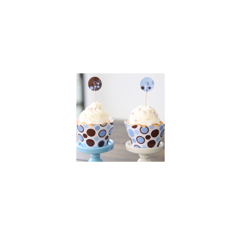 Contour et topper  pois bleu et marron - 72 pièces