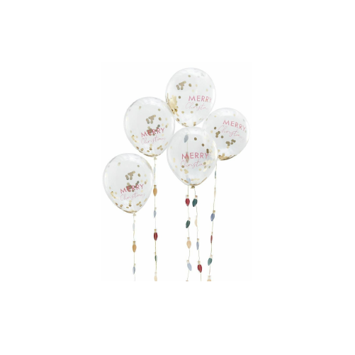 Ballons avec confettis doré imprimés Merry Christmas - 5 pièces