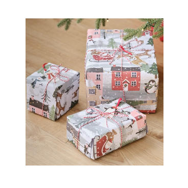 Feuille de papier cadeau scène de Noël - Lot de deux