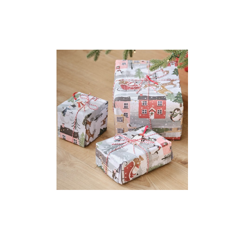 Feuille de papier cadeau scène de Noël - Lot de deux