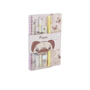 Set de papeterie thème chien carlin - 6 pièces